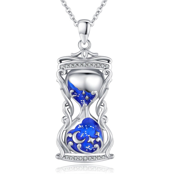 Sterling Silver Blue Hourglass Pandent Charm Necklace