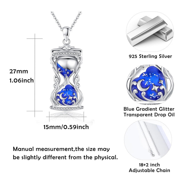 Sterling Silver Blue Hourglass Pandent Charm Necklace