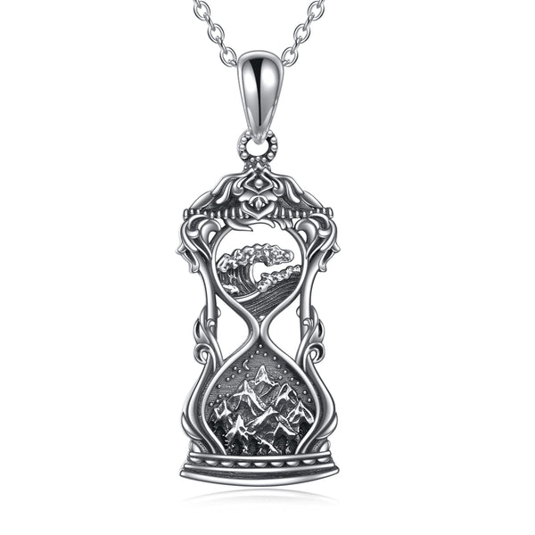 Sterling Silver Mountain Wave Pendant Necklace Hourglass Jewelry