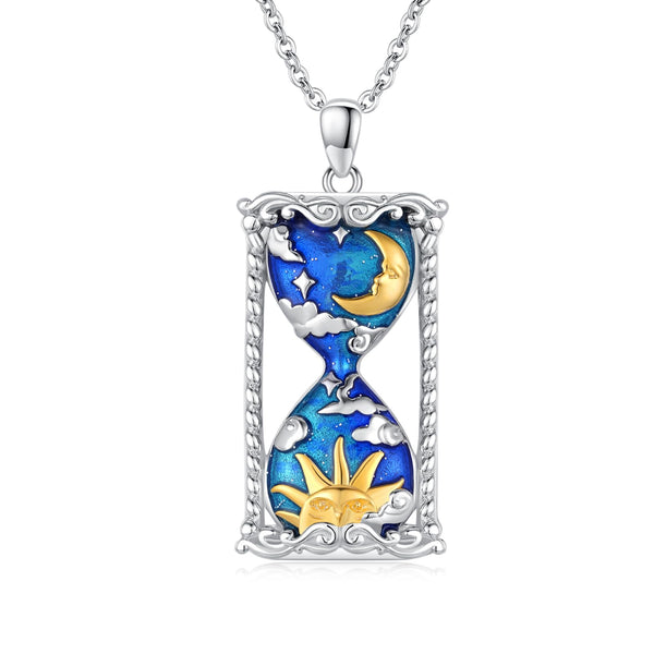 Sterling Silver Moon and Stars Time Hourglass Pendants Necklaces