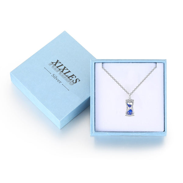 Sterling Silver Blue Hourglass Pandent Charm Necklace