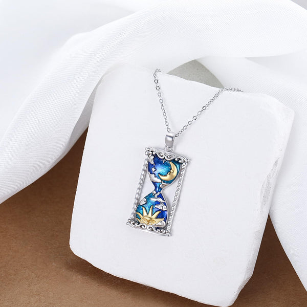 Sterling Silver Moon and Stars Time Hourglass Pendants Necklaces