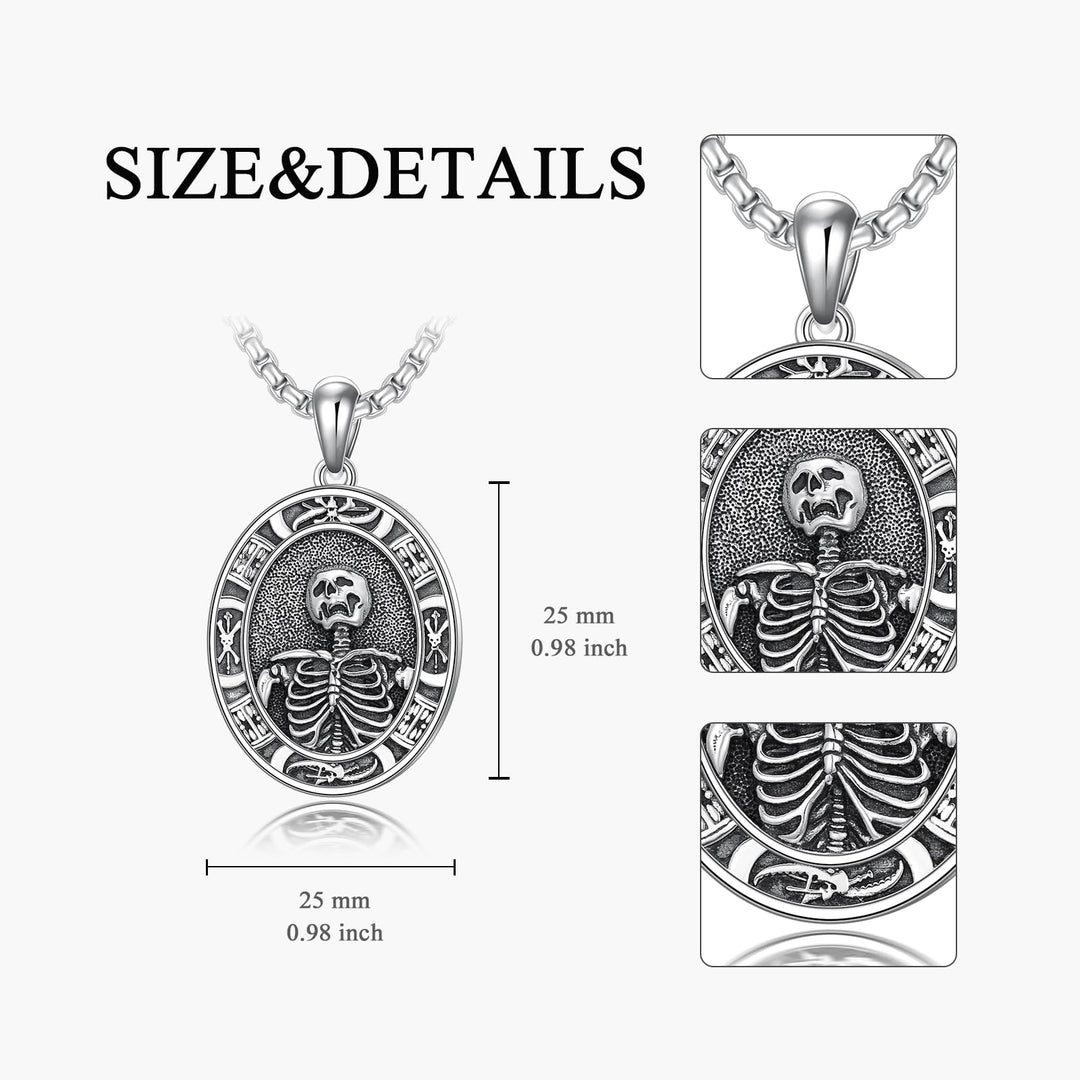 Sterling Silver Skeleton Pendant Hourglass Necklace Skull Jewelry