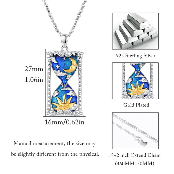 Sterling Silver Moon and Stars Time Hourglass Pendants Necklaces