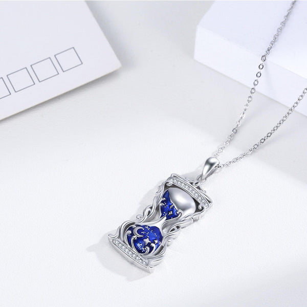 Sterling Silver Blue Hourglass Pandent Charm Necklace