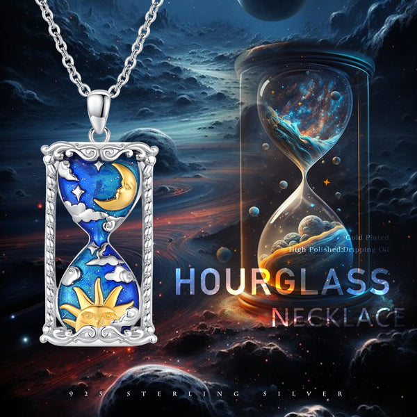 Sterling Silver Moon and Stars Time Hourglass Pendants Necklaces