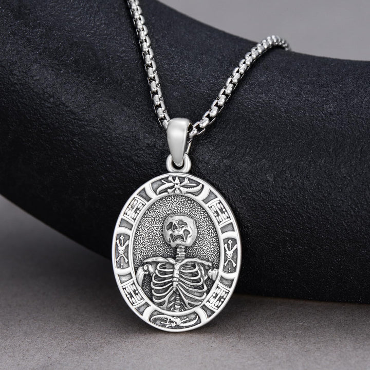 Sterling Silver Skeleton Pendant Hourglass Necklace Skull Jewelry