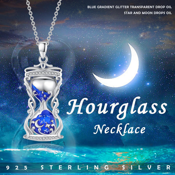 Sterling Silver Blue Hourglass Pandent Charm Necklace