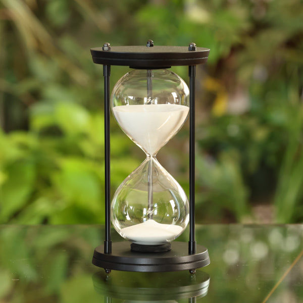 Round Hourglass with Metal Spindles 50 Minute Natural or White Sand