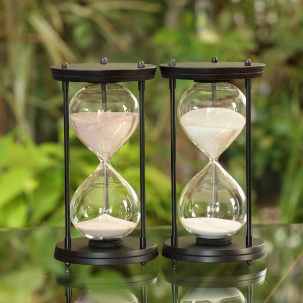 Round Hourglass with Metal Spindles 50 Minute Natural or White Sand