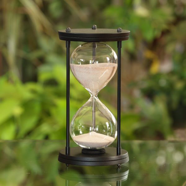 Round Hourglass with Metal Spindles 50 Minute Natural or White Sand