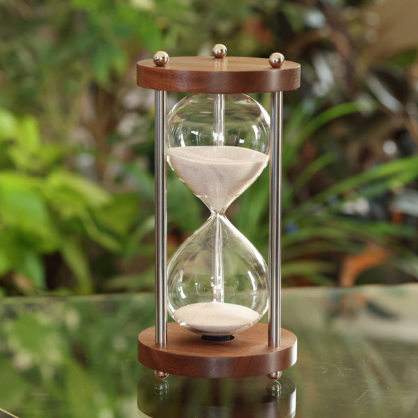 50 Minute Walnut  Hourglass with Metal Spindles