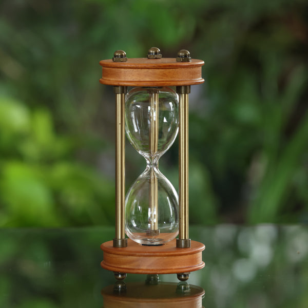 Wood Hourglass Urn with Brass Spindles