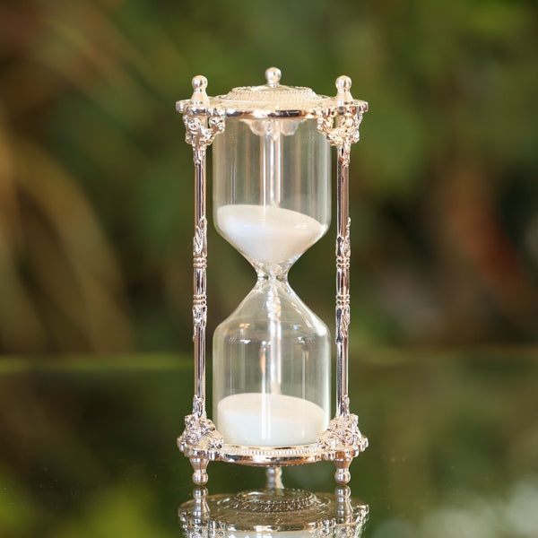 30 or 60 Minute  Crystal Hourglass - Silver or Gold