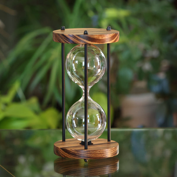 Solid Zebrawood Hourglass Urn With Black Metal Spindles