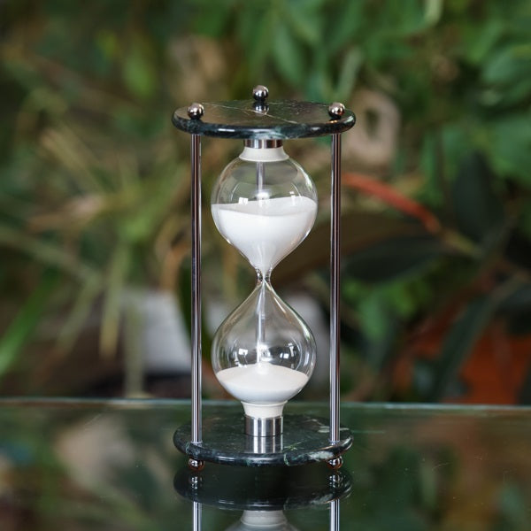 Green Marble Hourglass 60 Minute with Brass or Chrome Spindles