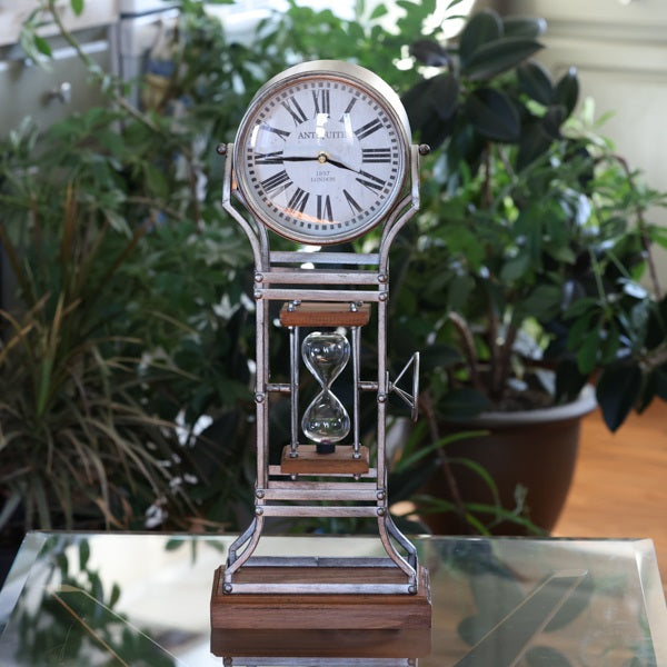 Metal Vintage Clock and Rotating Hourglass Urn