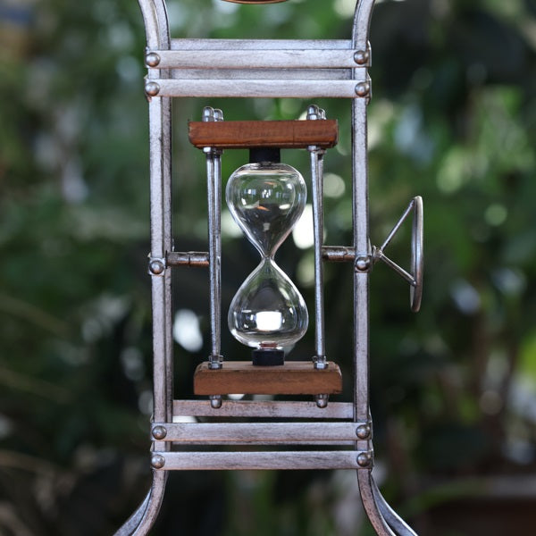 Metal Vintage Clock and Rotating Hourglass Urn