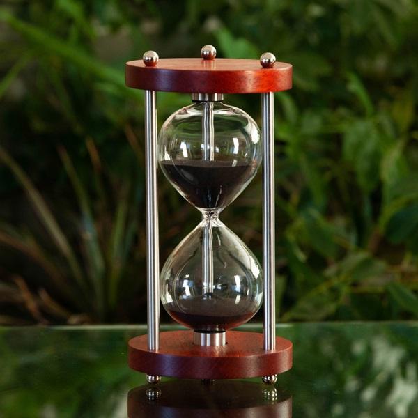 Solid Padauk 50 Minute Hourglass With Metal Spindles White or Black Sand